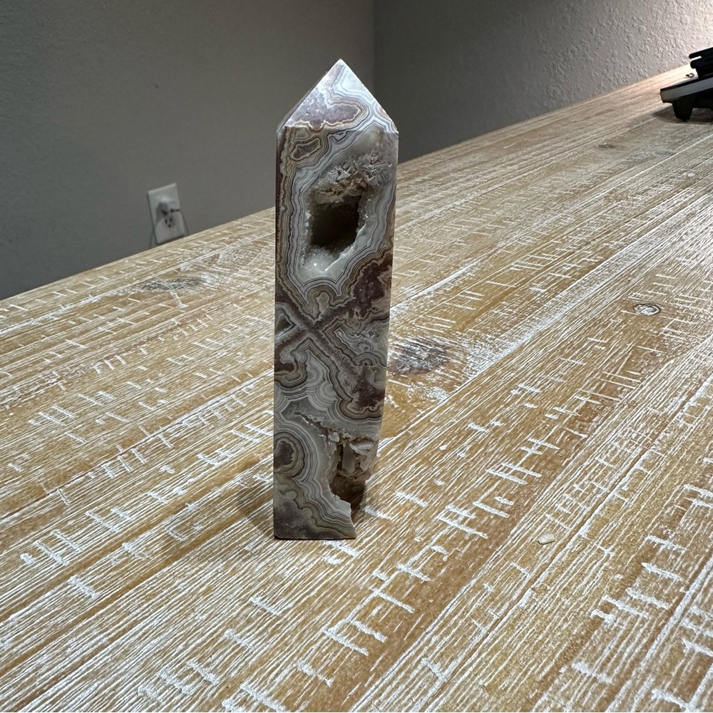 Mexican Crazy Lace Agate Tower with Druzy